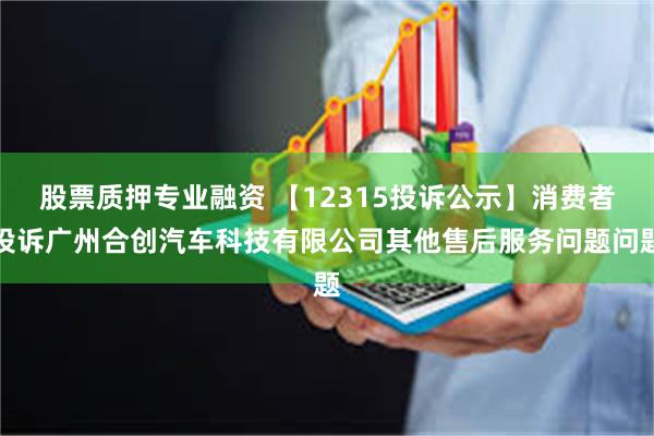 股票质押专业融资 【12315投诉公示】消费者投诉广州合创汽车科技有限公司其他售后服务问题问题