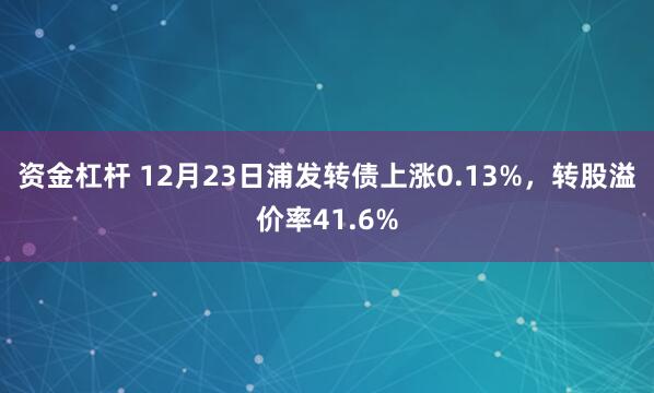 资金杠杆 12月23日浦发转债上涨0.13%，转股溢价率41.6%