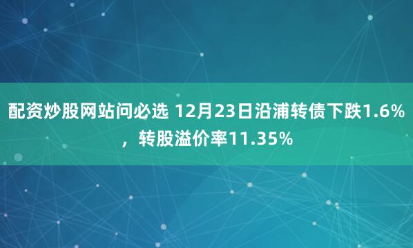 配资炒股网站问必选 12月23日沿浦转债下跌1.6%，转股溢价率11.35%