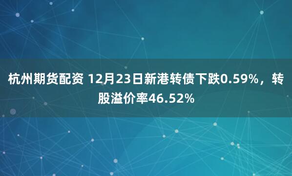 杭州期货配资 12月23日新港转债下跌0.59%，转股溢价率46.52%